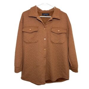 Simply Southern Shacket Brown Quilted Snap Front Women Small Shirt Jacket Coat